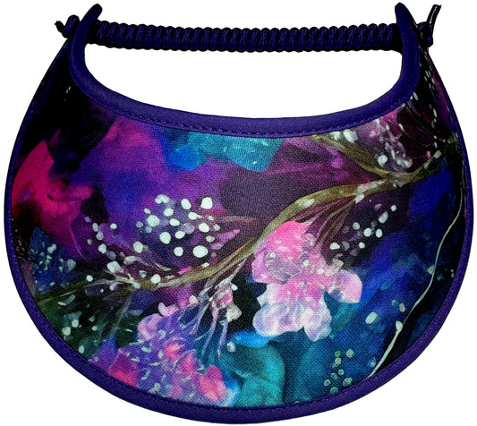 Sun Visor with Flowers in Shades of Purple, Teal and Pink