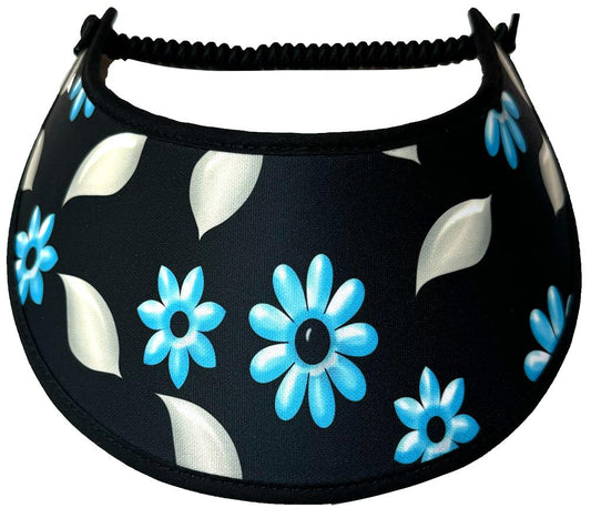 Black Sun Visor with Aqua Flower