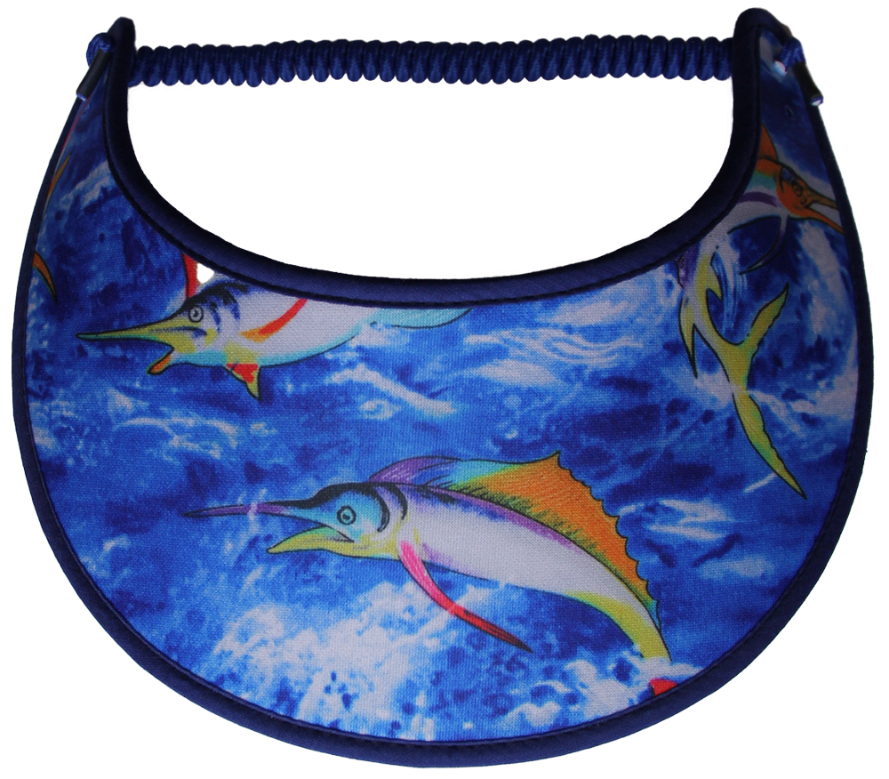 Swordfish Playing in Bright Blue Water on Sun Visor with Blue Trim