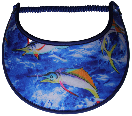 Swordfish Playing in Bright Blue Water on Sun Visor with Blue Trim