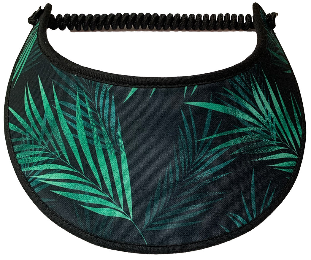 Black Sun visor with Bright Green Leaves , trimmed in Black