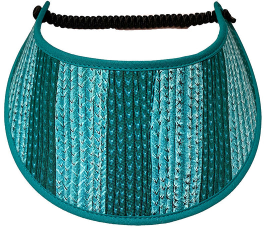 A cactus foam sun visor in shades of green and teal with edges trimmed in teal