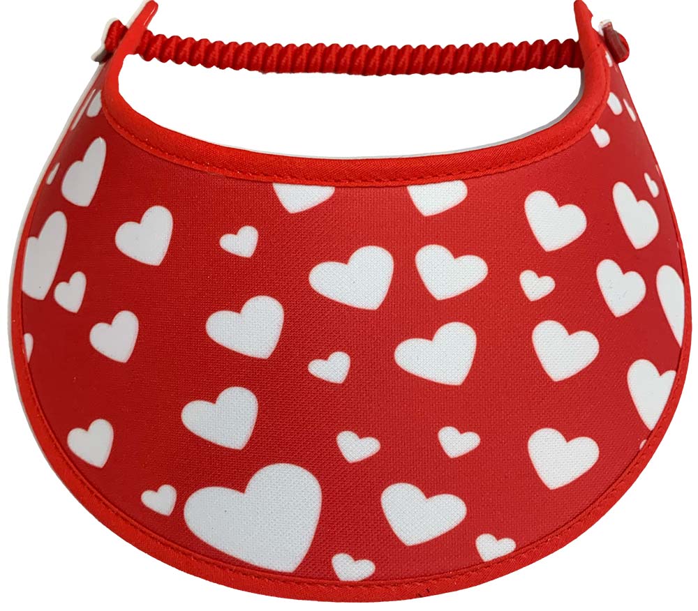 Valentine Sun Visor with White Hearts on Red