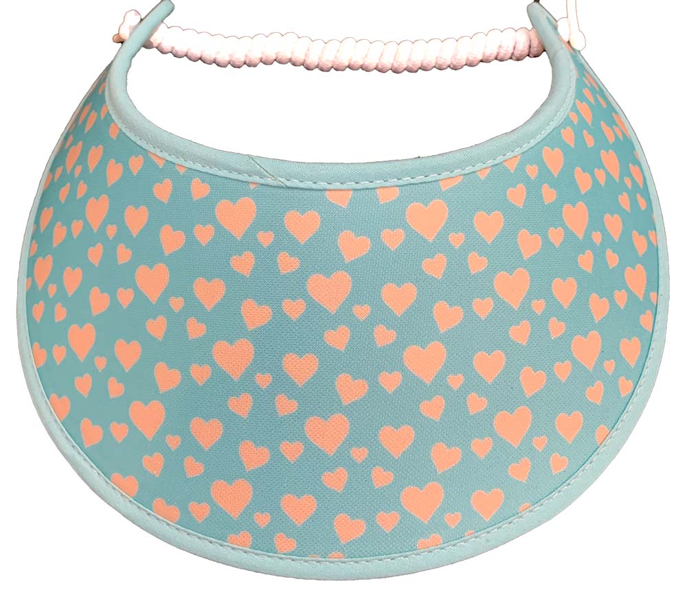 Light Peach hearts on an aqua sun visor