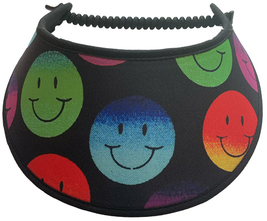 Black Sun Visor with Smiley Faces in Assorted Colors