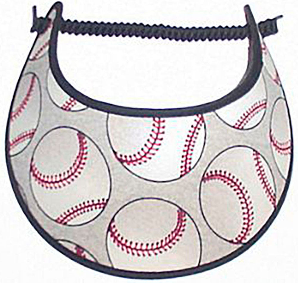 Ladies foam visor with baseballs on gray.