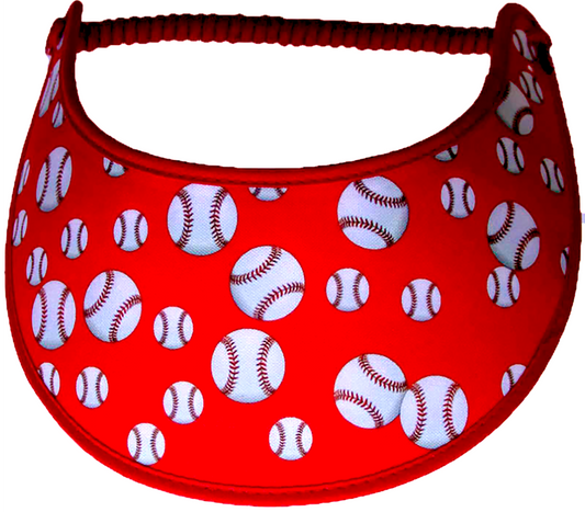 Foam sun visor with baseballs on red