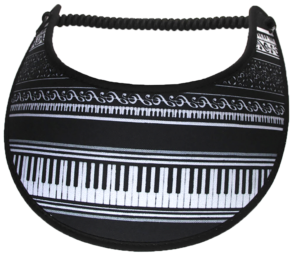 Foam sun visor with piano keyboard on black
