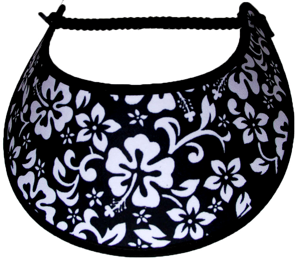 Foam sun visor with hibiscus & other flowers on black: