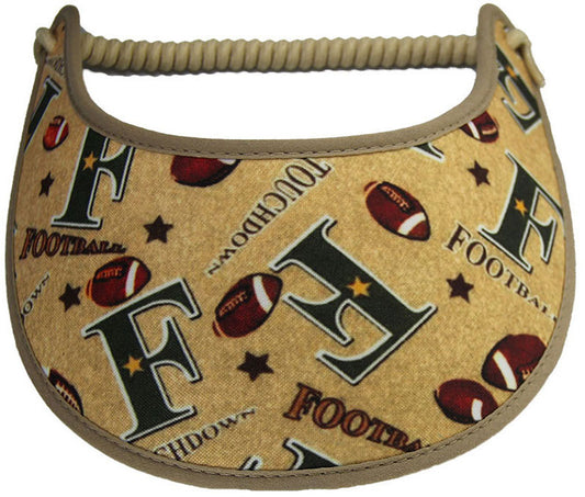 Ladies' sun visor with footballs on a tan background