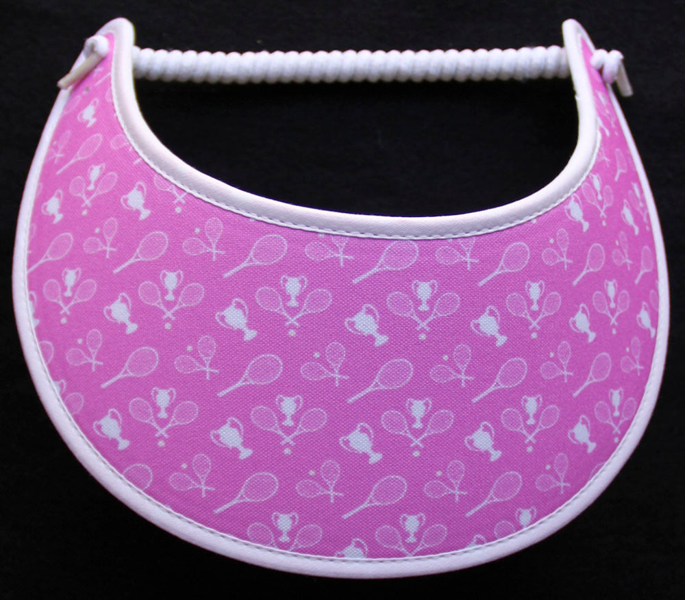 Foam sun visor with tennis rackets & balls on pink
