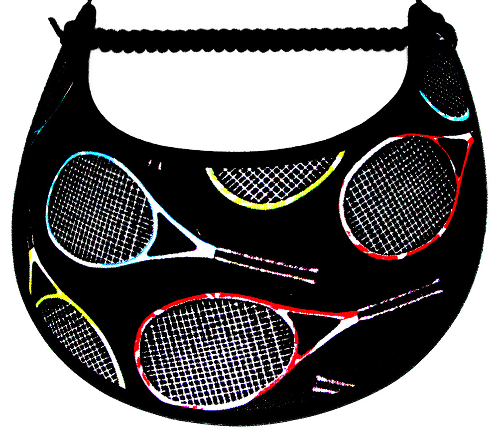Foam sun visor with large multicolored tennis rackets