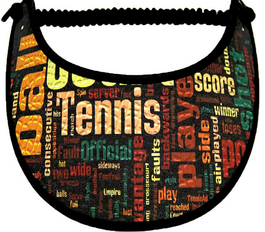 Foam sun visor with words pertaining to tennis