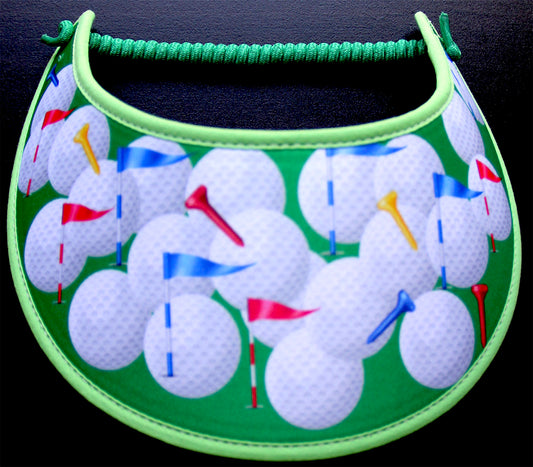 Golf Sun Visor with Large Balls an Tees, trimmed in Lime Green