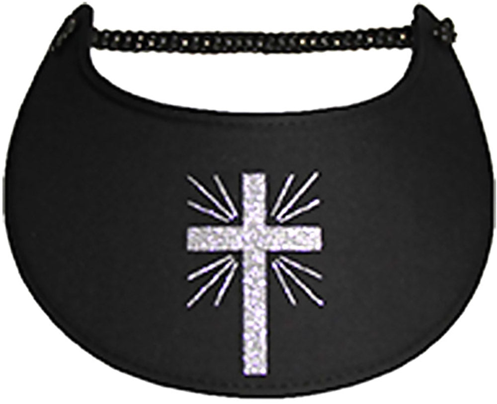 A sun visor made of foam featuring a radiant cross design