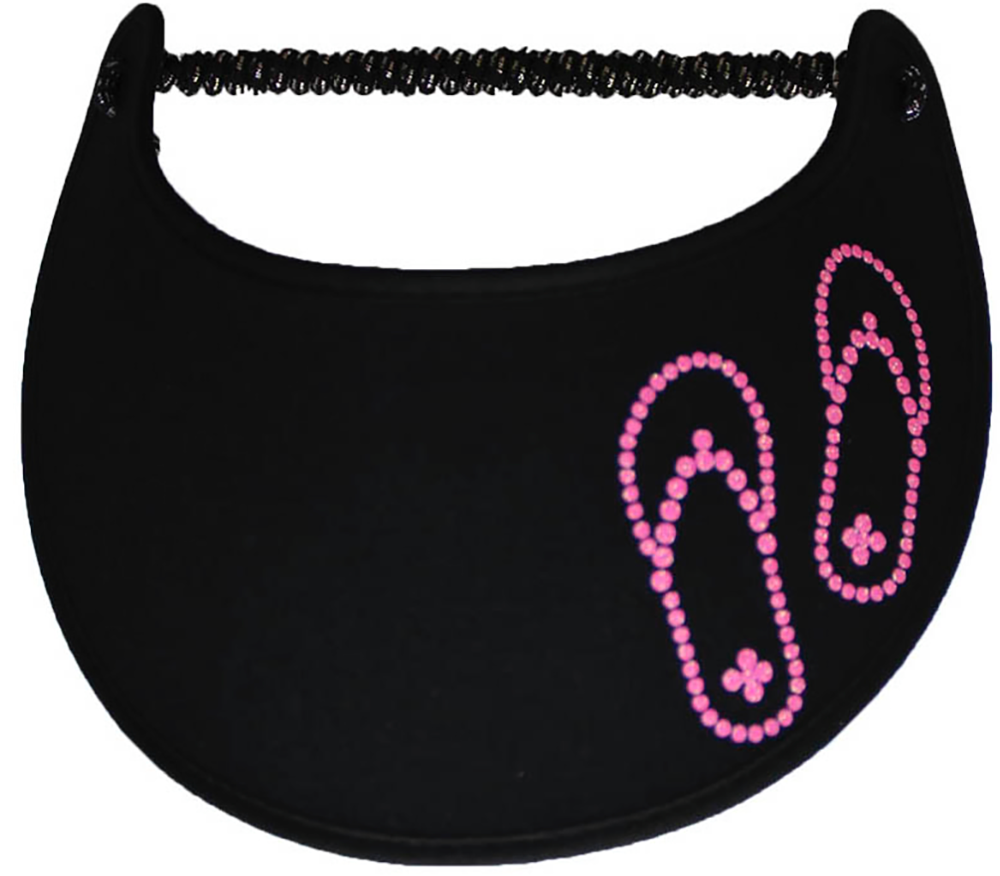 Foam sun visor with pink flip-flops on black