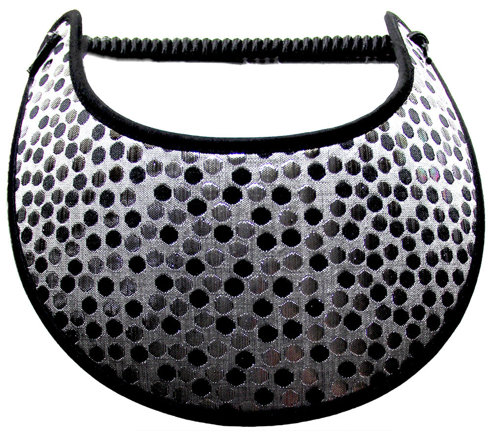 Ladies sun visor with black & silver dots on gray