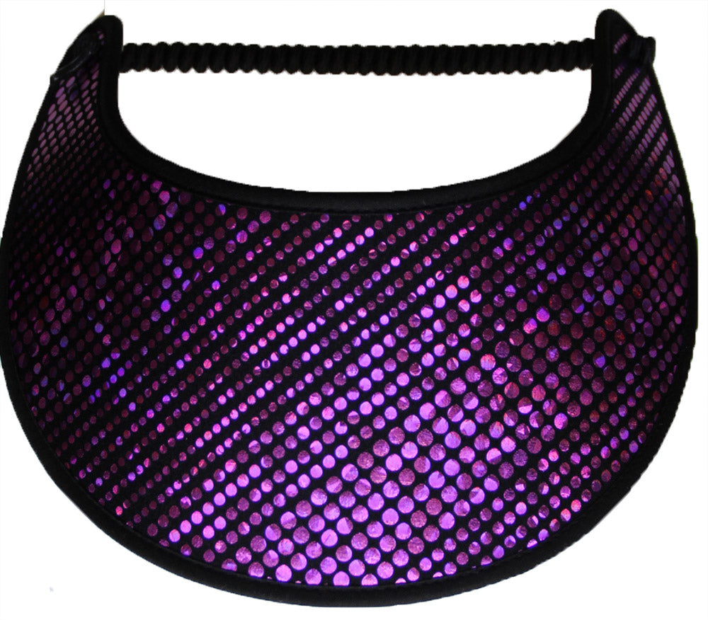 Ladies sun visor purple glitz dots on black