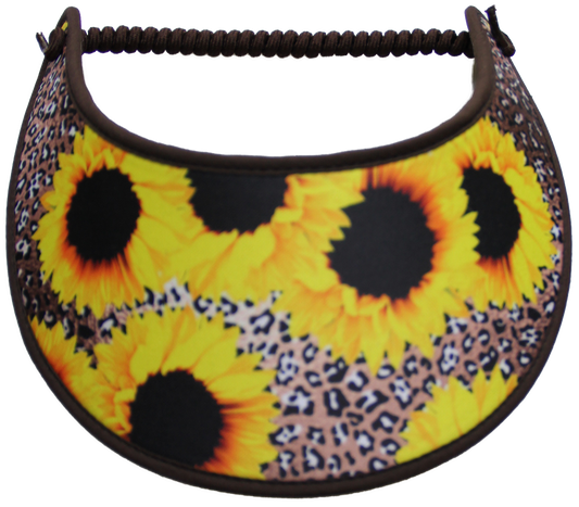 SUNFLOWERS ON CHEETAH DESIGN...EDGES TRIMMED WITH BROWN  FABRIC