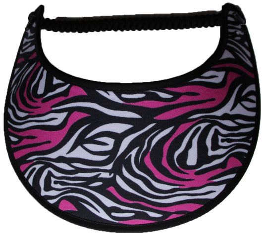 Foam sun visor with pink, black and white zebra print.