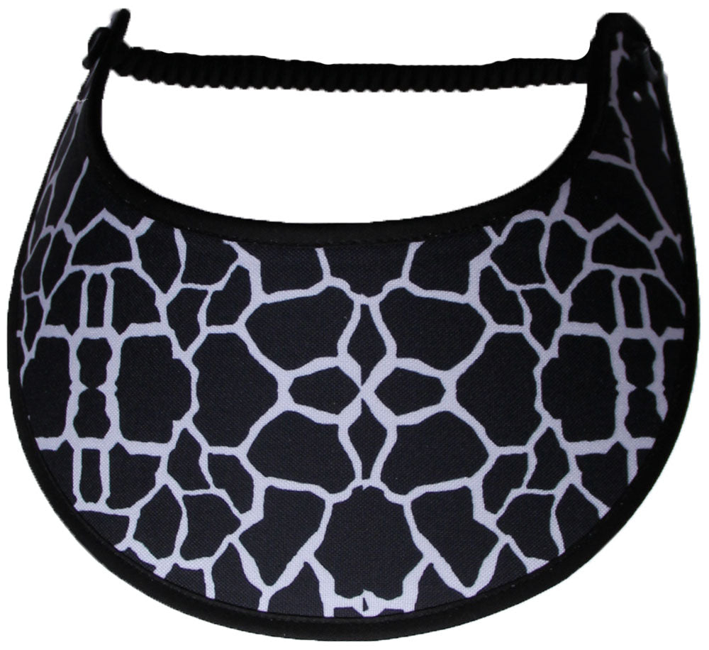 Foam sun visor with black and white giraffe print.