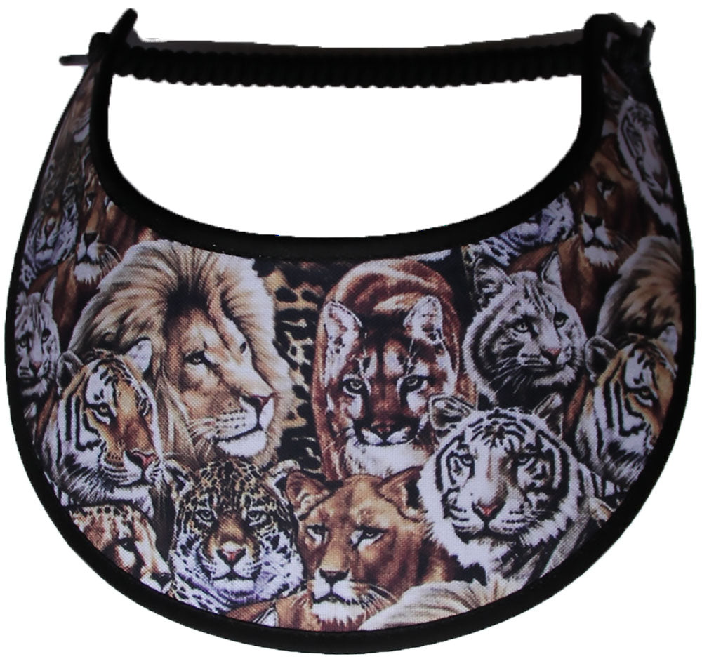 Foam sun visor with lions and tigers.