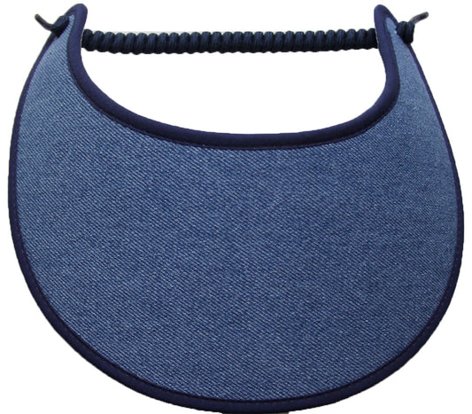 Foam sun visor with light blue denim and dark blue trim: