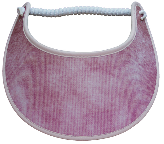 A foam sun visor that comes in various hues of pink and is trimmed with a soft pink material. The visor is trimmed to provide optimal comfort on the forehead and helps aid the absorption of sweat 