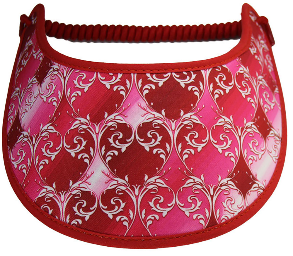 Foam sun visor in shades of red & pink trimmed in red