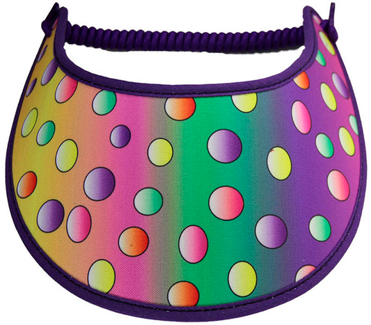 Foam sun visor with multicolored dots on gradient background