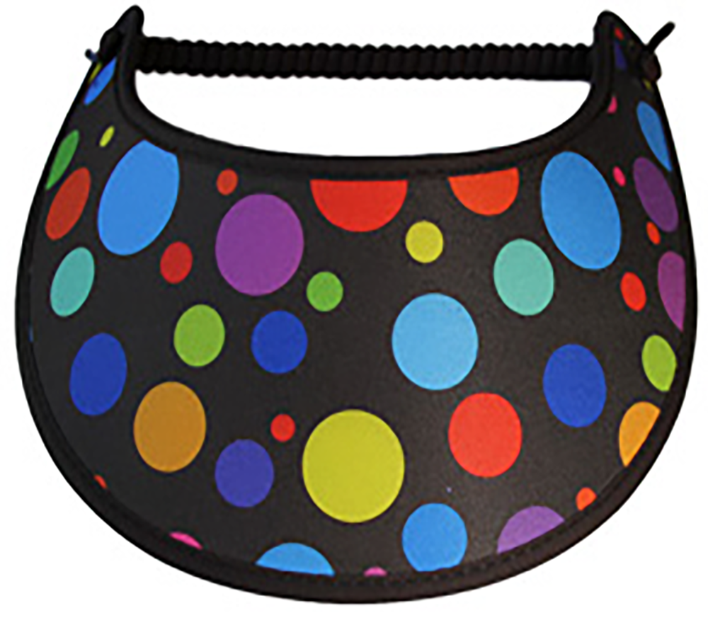 Foam sun visor with multicolored dots in various sizes