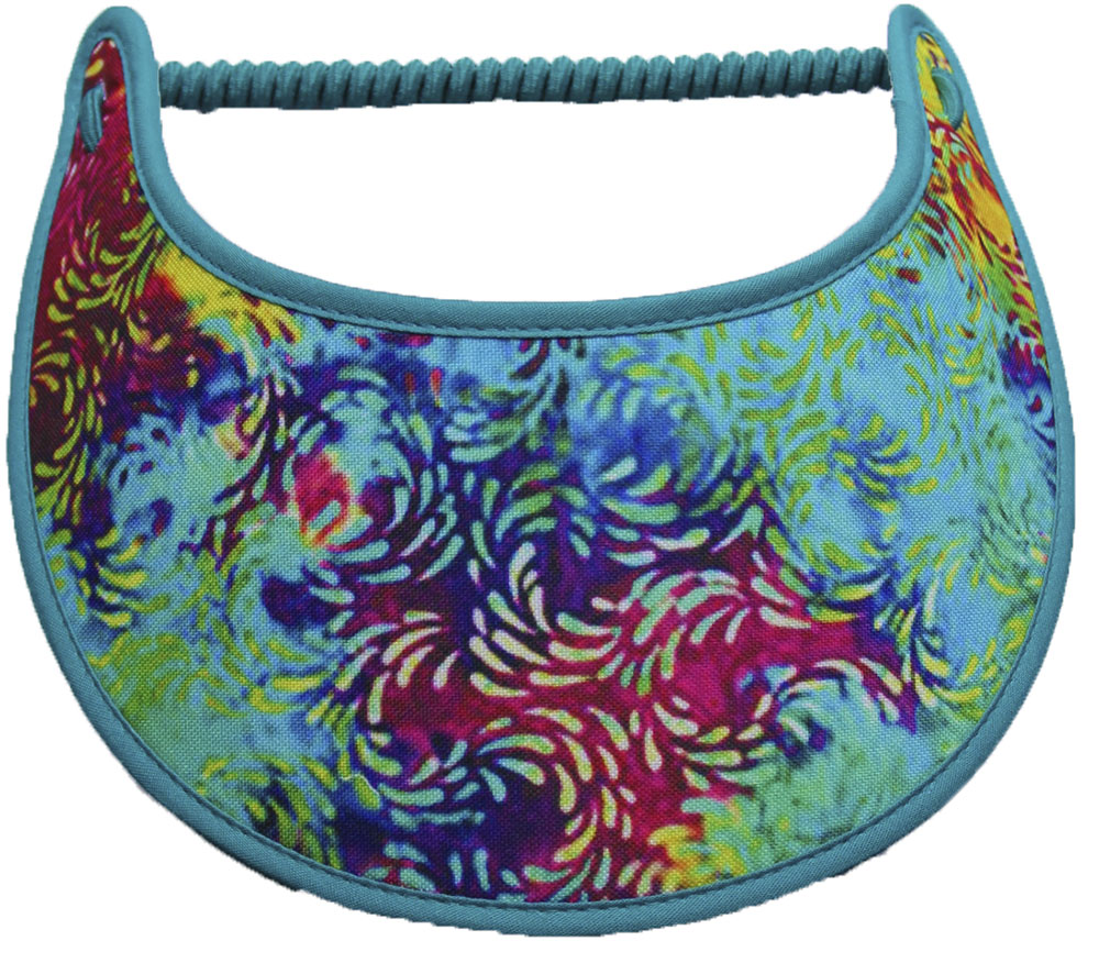 Foam sun visor with various shades of teal and other bright colors