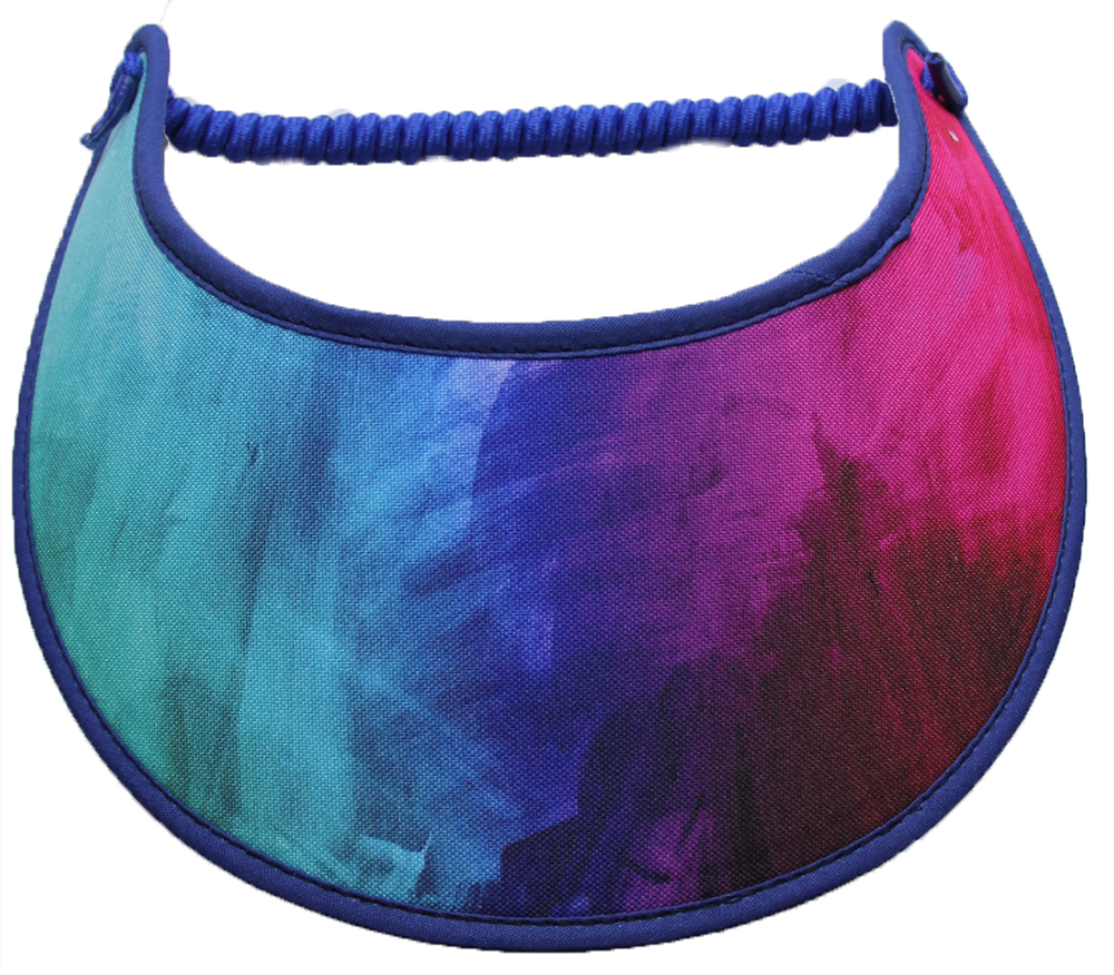 Foam sun visor with brushstrokes in magenta, blue, aqua