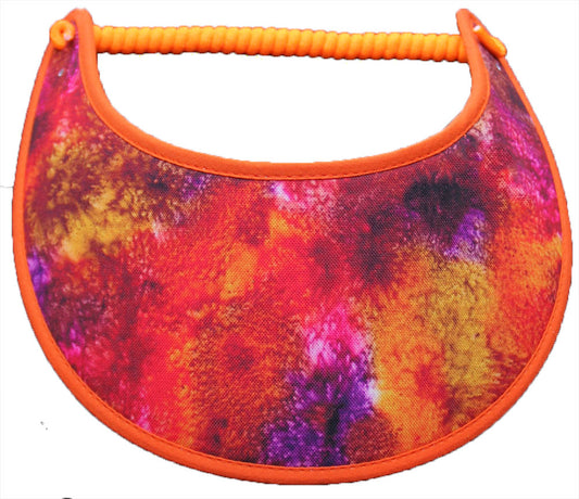 Foam sun visor with colors of orange, gold & purple