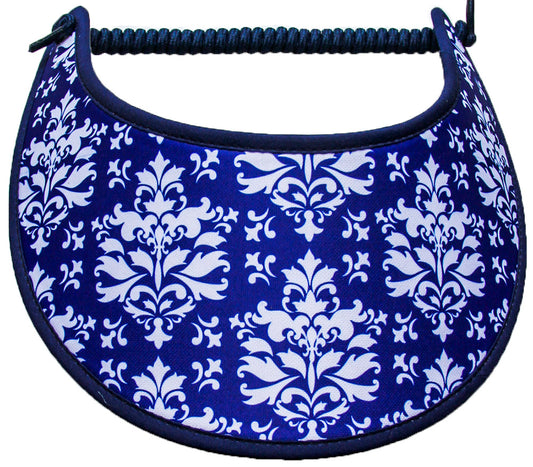 Foam sun visor with white damask design on roya