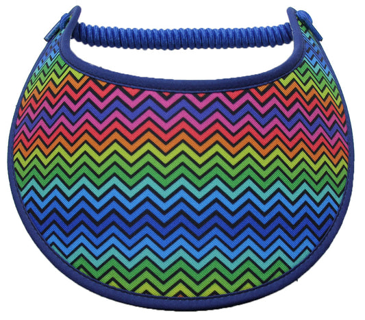 Ladies sun visor with brightly colored chevron design