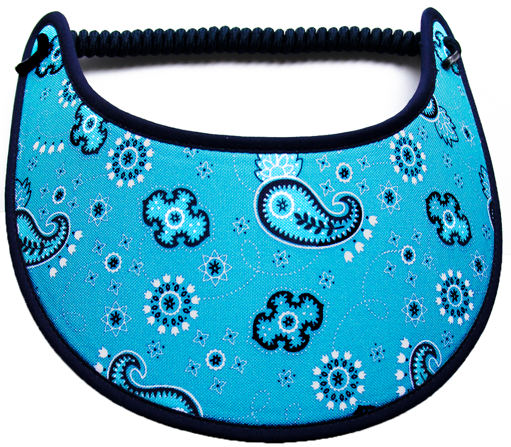 Foam sun visor with navy paisleys on aqua