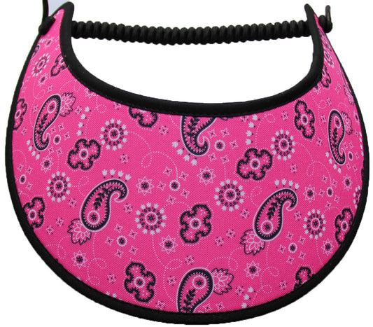 Foam sun visor with small paisley designs on pink