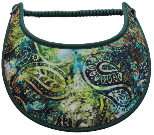 Foam sun visor with paisleys in shades of dark green