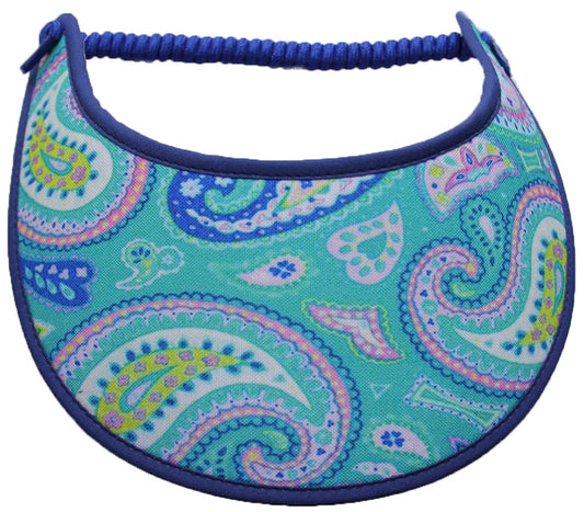 Foam sun visor with paisleys on aqua