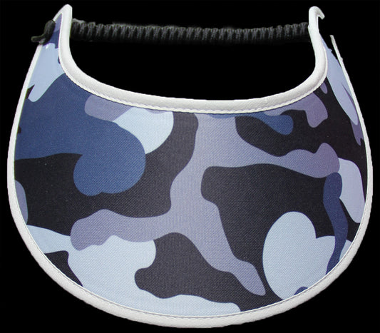 Ladies camo sun visor in black, gray, & blue