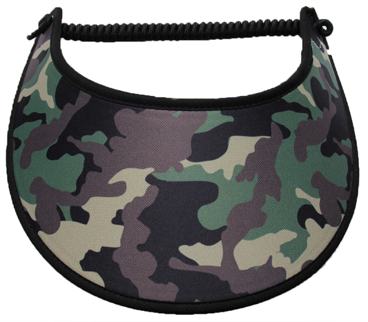 Ladies camo sun visor in black, brown, green