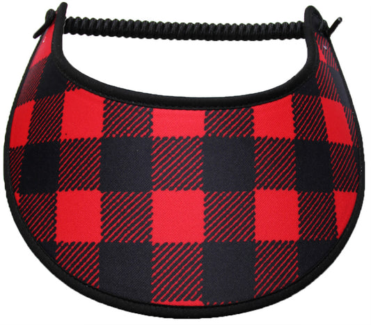 Ladies sun visor in red & black buffalo plaid 