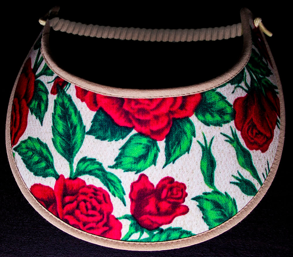Ladies foam sun visor with red roses on tan