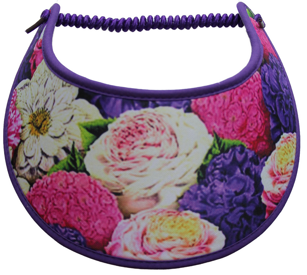 SUN VISOR WITH PACKED FLOWERS OF ASSORTED COLORS