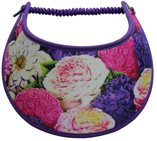 SUN VISOR WITH PACKED FLOWERS OF ASSORTED COLORS