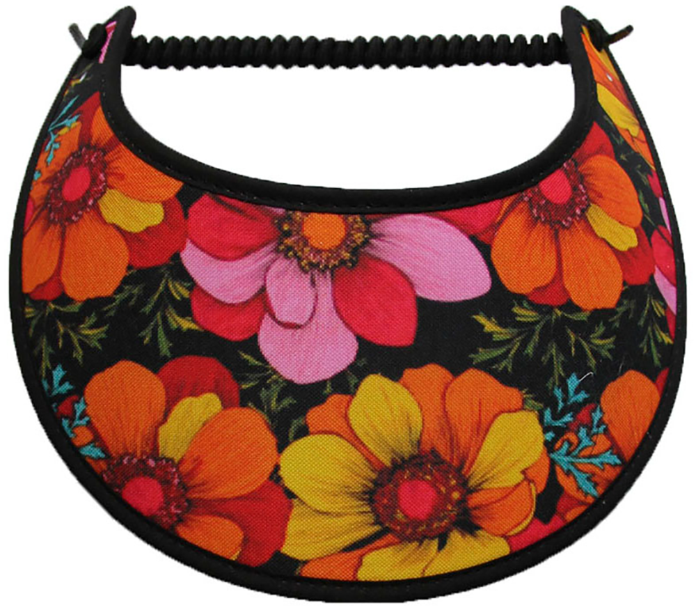 Ladies foam sun visor with large flowers in orange, yellow and pink
