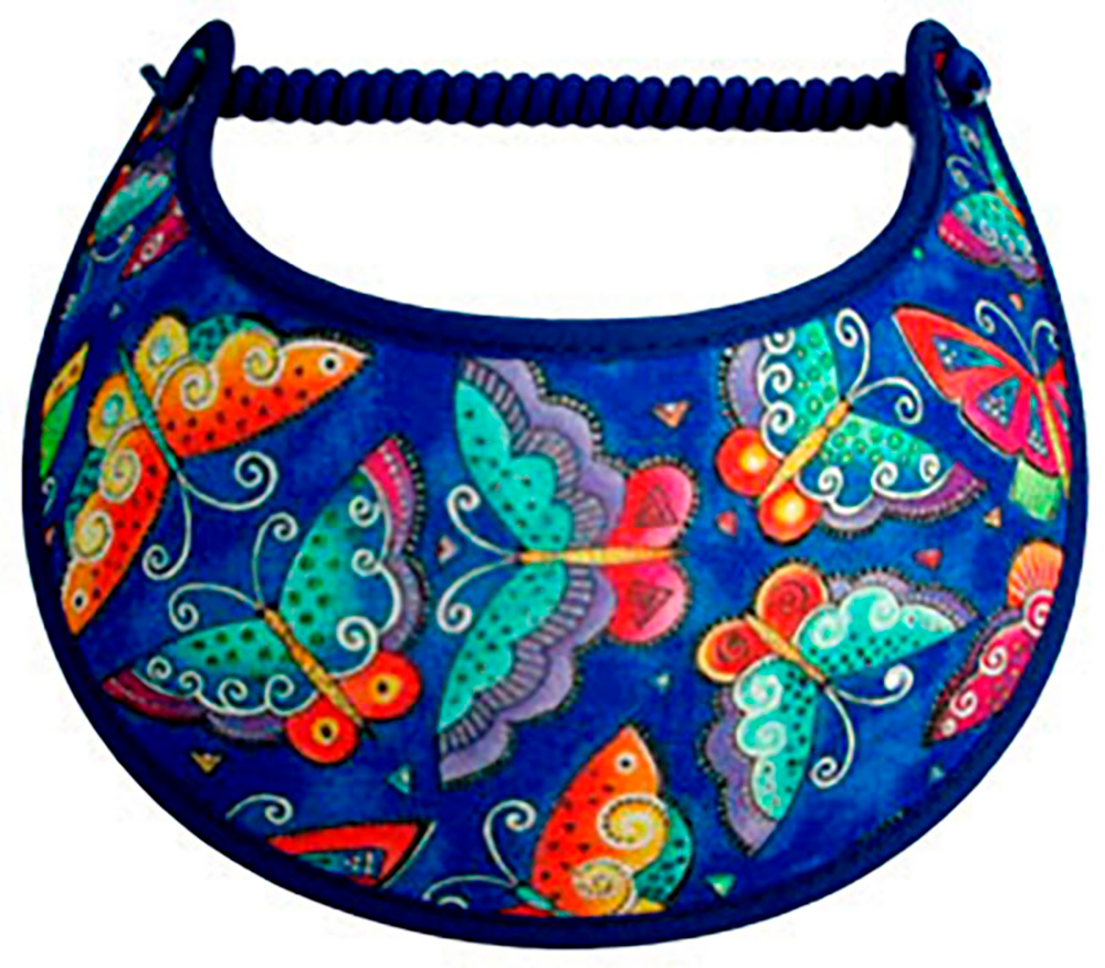 Foam sun visor with colorful butterflies on royal blue