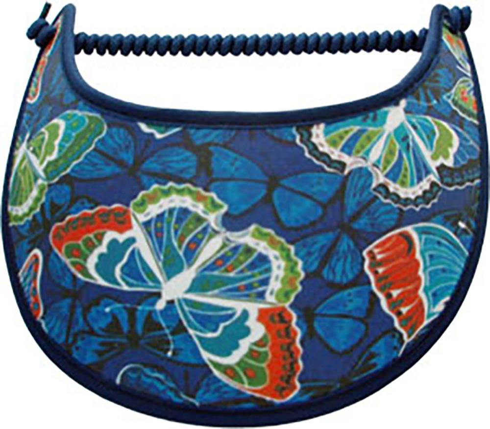 Foam sun visor with butterflies & silhouettes on royal blue