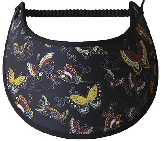 Foam sun visor with gold and rust colored butterflies